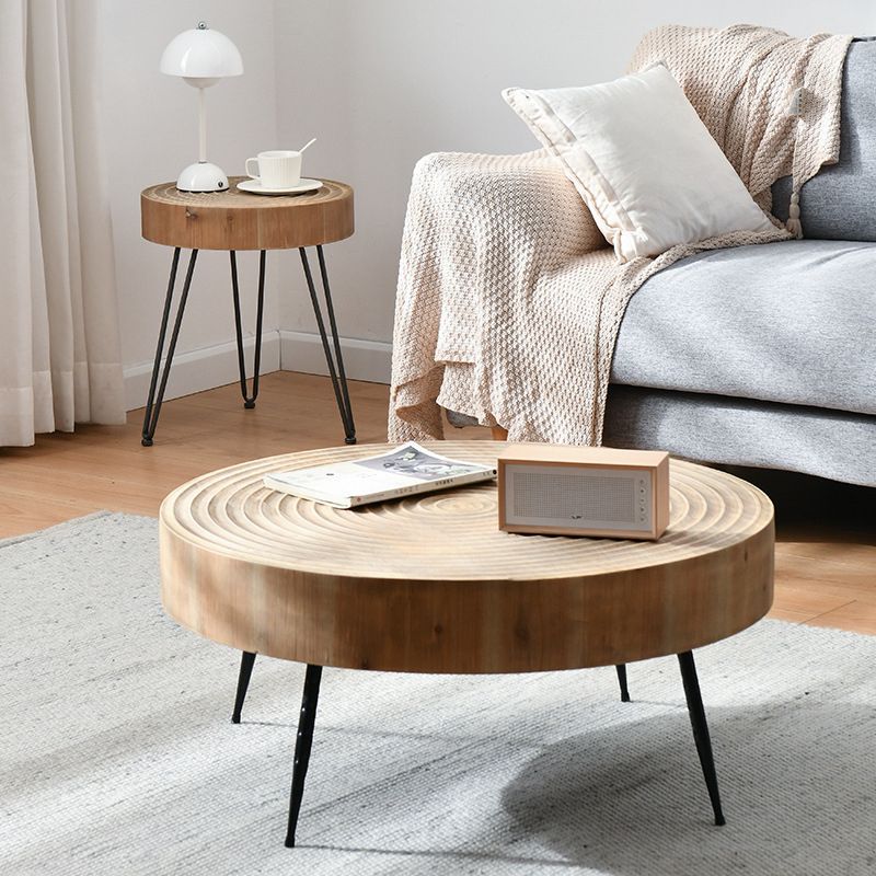 Iron 4 Legs Cocktail Table Scandinavian Round Wooden Coffee Table for Home