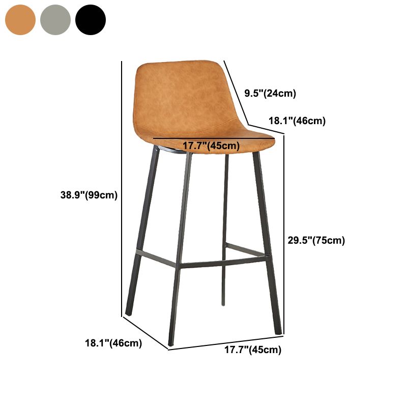 Nordic Black Iron Barstool Low Back Indoor Tall Stool with Distressed Leather Seat