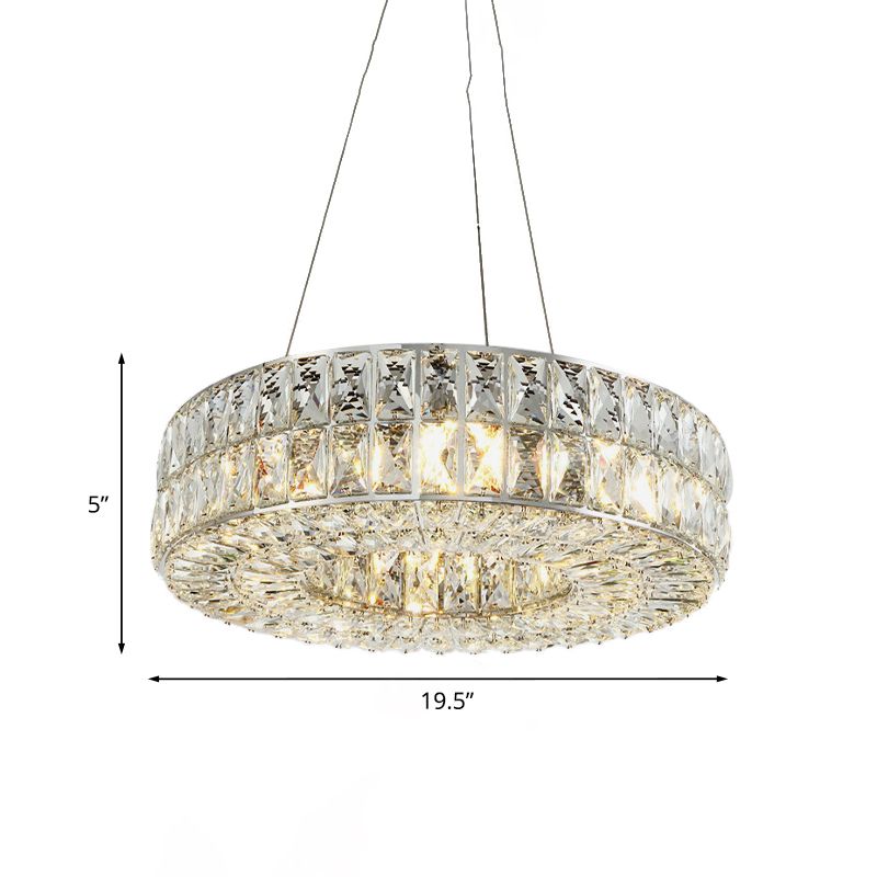 Cirkel afgeschuinde kristalprisma's kroonluchter minimalistische 8-bulb eetkamer hanglamp in chroom