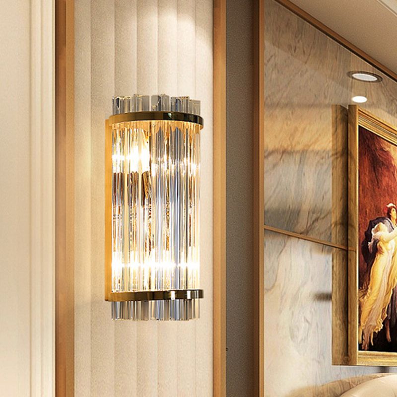 Éclairage mural cylindrique en cristal clair Modernisme 2 lumières Gold Finishin Mur Murce Lampe for Living Room, 14 "/21,5" W