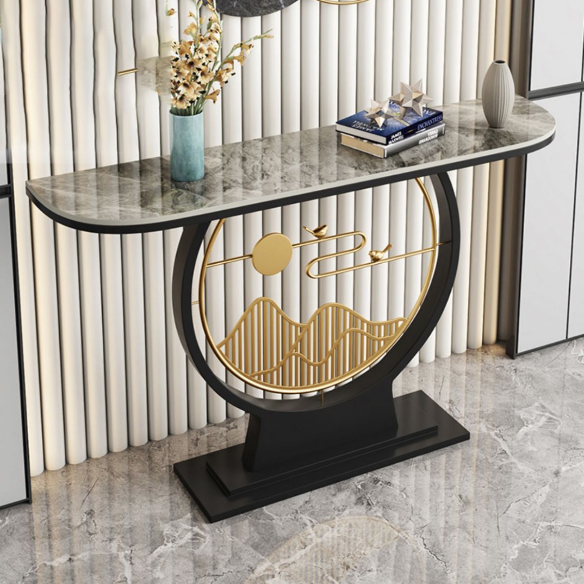Contemporary Console Accent Table Antique Finish Sofa Table in Stone