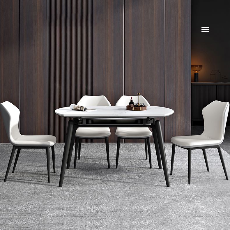 Modern Wood Base Dining Table Round Extendable 4 Legs Dining Table