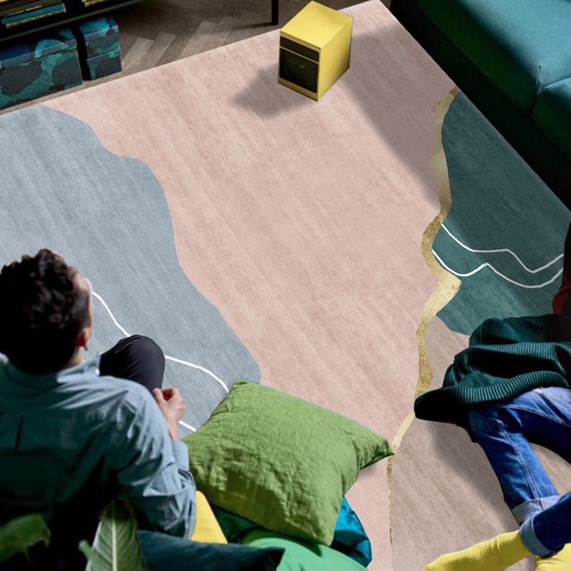 Mehrfarbiger nordischer Teppich, Polyester-Farbblock-Teppich, rutschfeste Rückseite, Innenteppich für Wohnzimmer