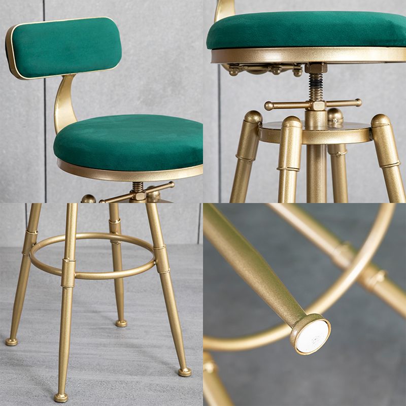 Contemporary Iron Adjustable Height Bar Stool Upholstered Bar Stool with Footrest