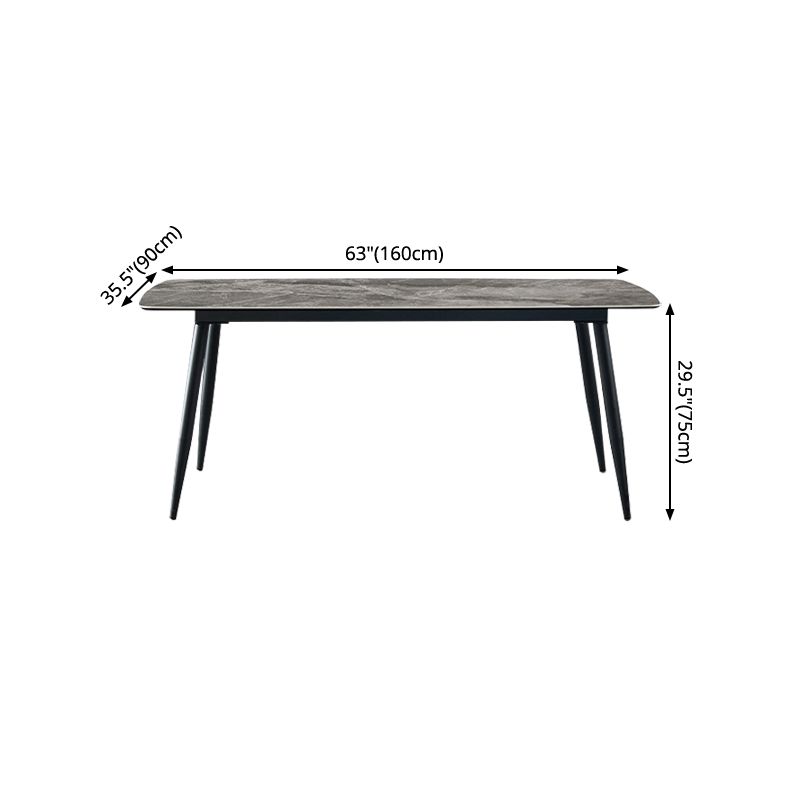 Metal Industrial Rectangle Dining Table Grey Sintered Stone Table with 4 Legs