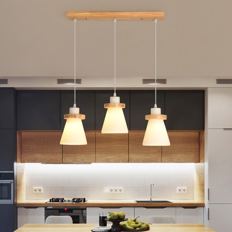 Cone Suspension Pendant Light Modern Wooden Dinning Room Pendant Light Kit in Wood