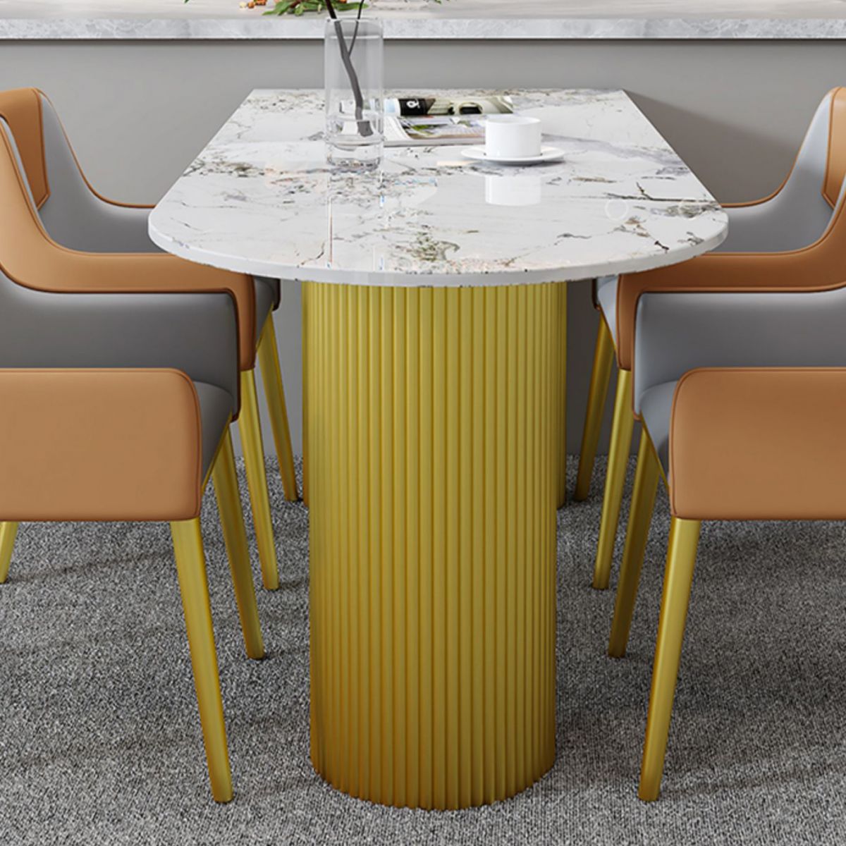 Free Form Stone Top Dining Table Iron Base Dining Table for Dining Room