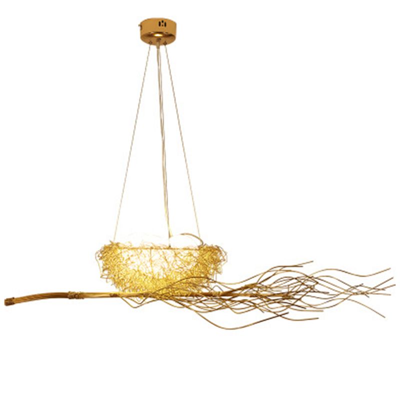 Bird and Nest Island Lampada decorativa in metallo in metallo appeso con tonalità in vetro di uova