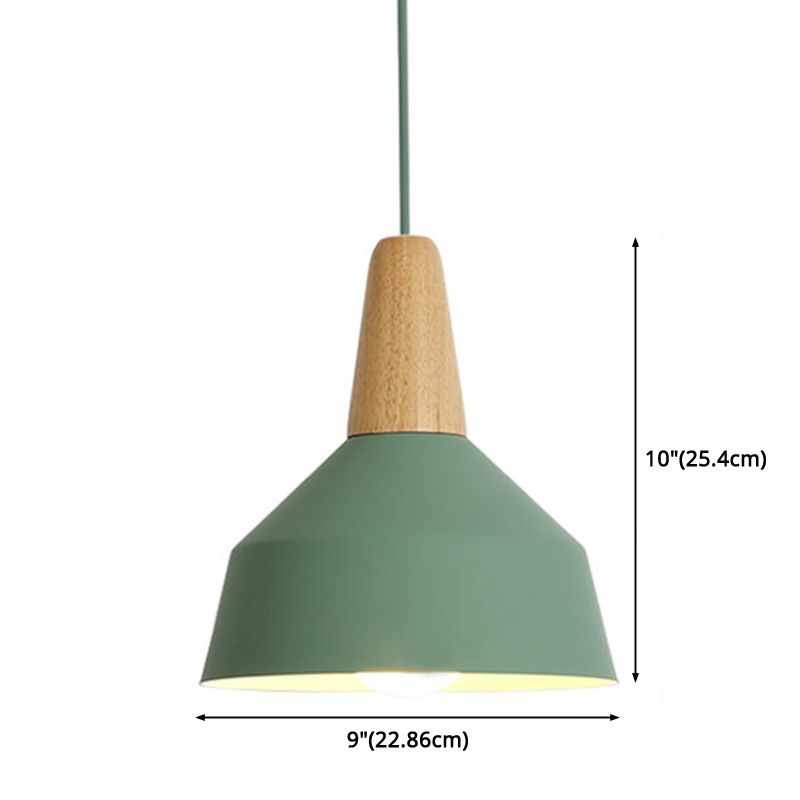 Metal 1 Light  Hanging Light Nordic Style Restaurant Ceiling Pendant Lamp with Wooden Top
