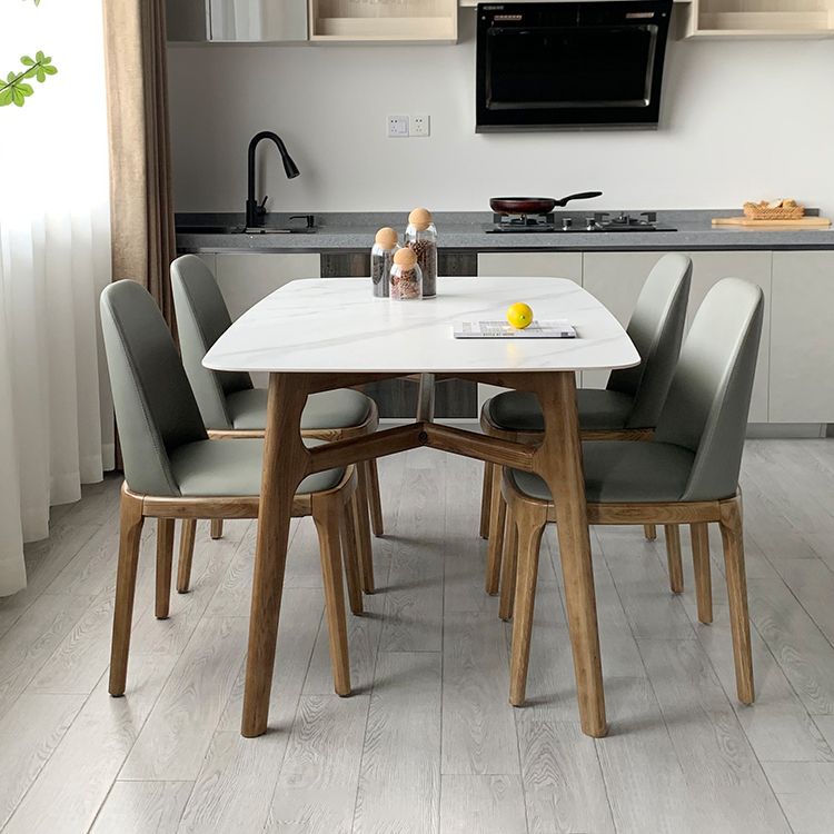 Modern Style Ash White Slate Rectangular Dining Table Set with 4 Legs Base