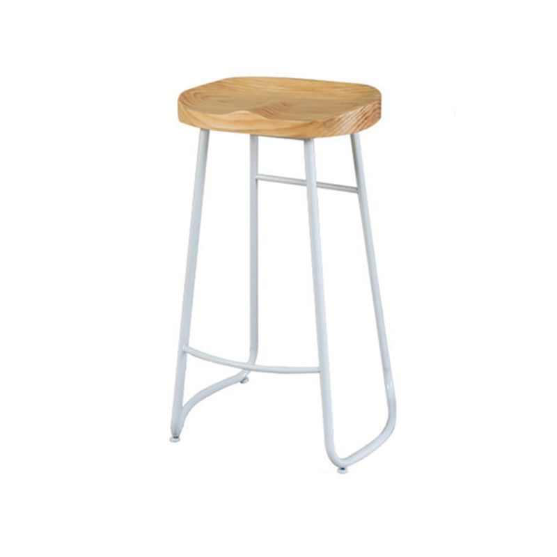 Contemporary Bar Stool Solid Wood Barstool with White Metal Legs