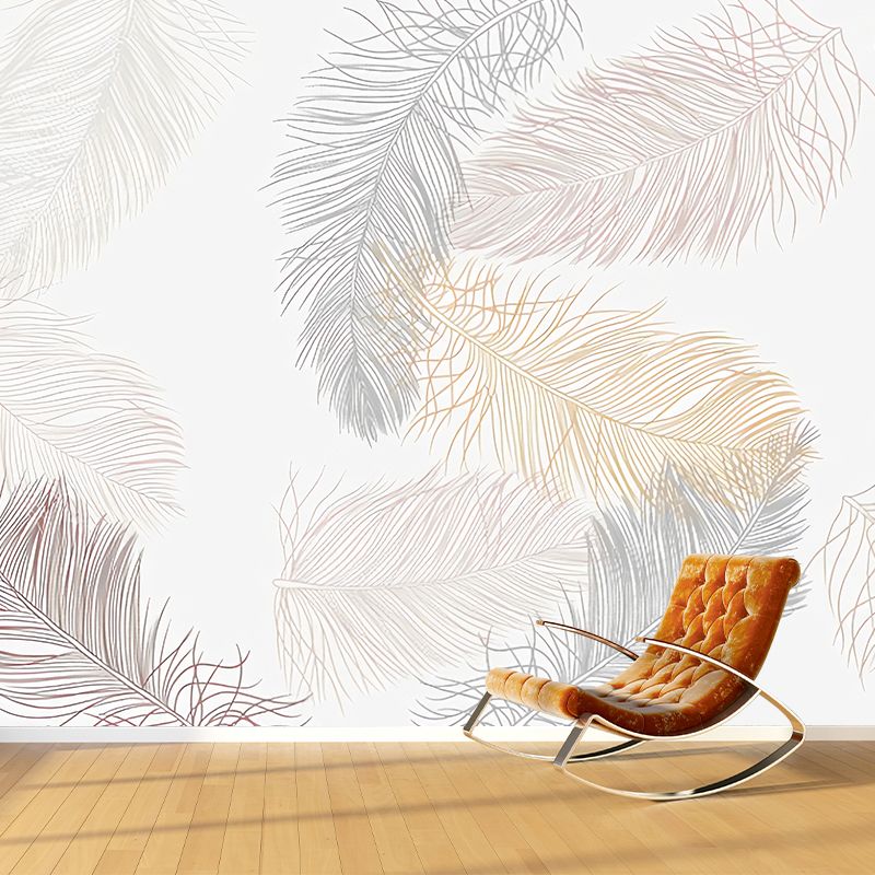 Custom-Printed Illustration Simple Mural Wallpaper for Children's Bedroom with Feather in Beige