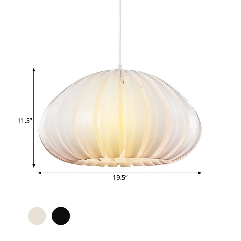 Simple Squash Suspension Light Acrylic Single Dining Table Ceiling Pendant in White/Black with Blade Design