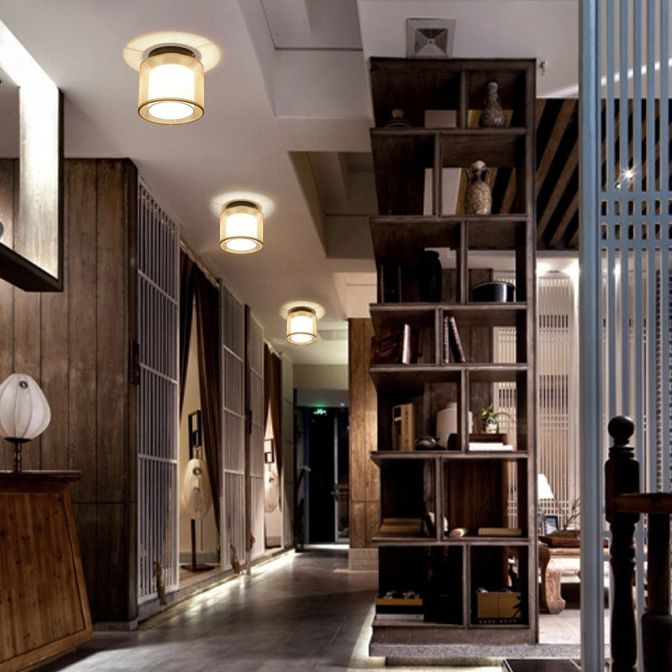 Luz de montaje de techo geométrico de tela Luz de luz de montaje tradicional Luz montada en el techo del pasillo