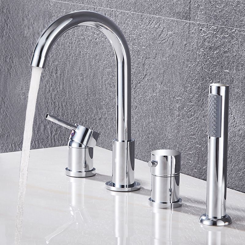 Contemporary Deck Mounted Metal Freestanding Tub Filler High Arc Freestanding Faucet