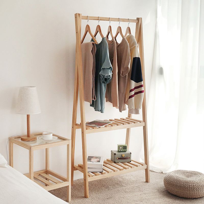 Modern Free Standing Solid Wood Coat Rack with Storage Shelving