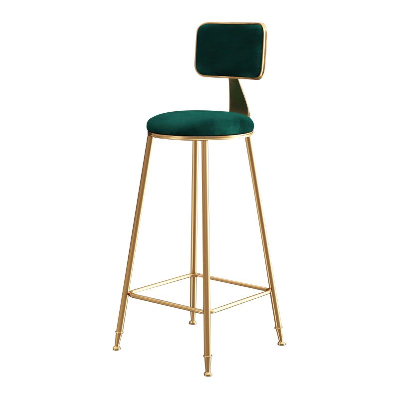 Nordic Backrest Armless Counter Stool Iron Dessert Shop Bar Stool with Pedal and Cushion