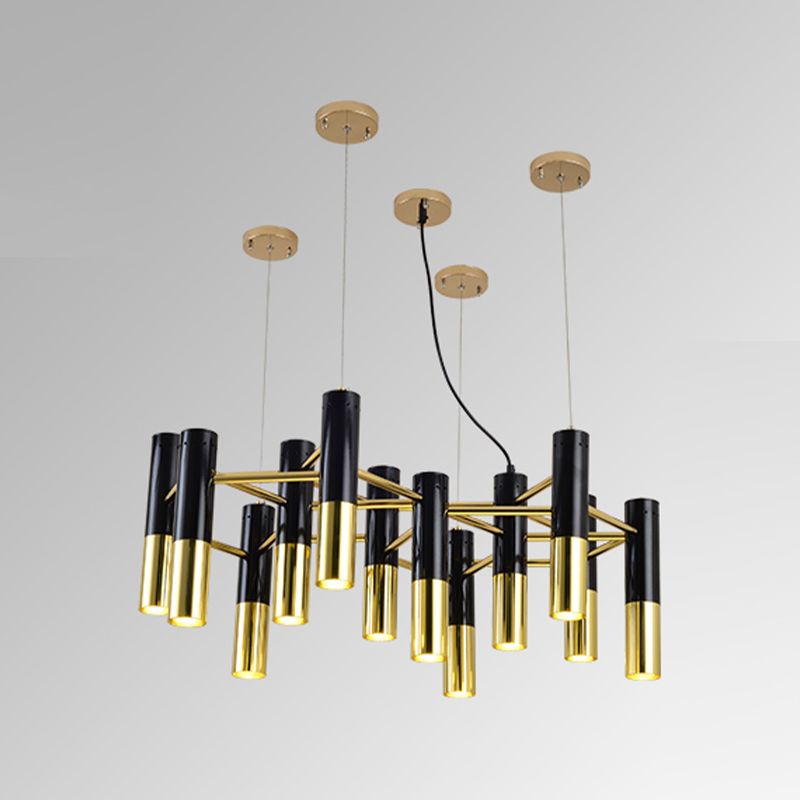 Modern Style Chandelier Light Tubes Shape Metal Pendant Lighting in Black and Gold