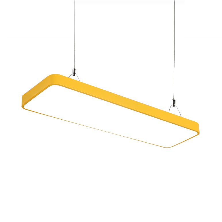 Rectangular Hanging Lamp Simplicity Metal Led 47" Long White/Blue/Yellow Ceiling Pendant Light for Office, 8"/12" Wide