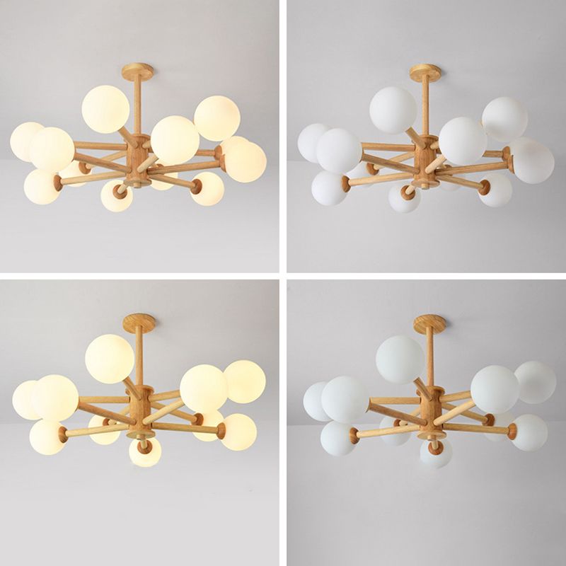 Luce a sospensione Sputnik Color Sputnik in moderna luce del soffitto in legno in stile creativo con tonalità di vetro opale