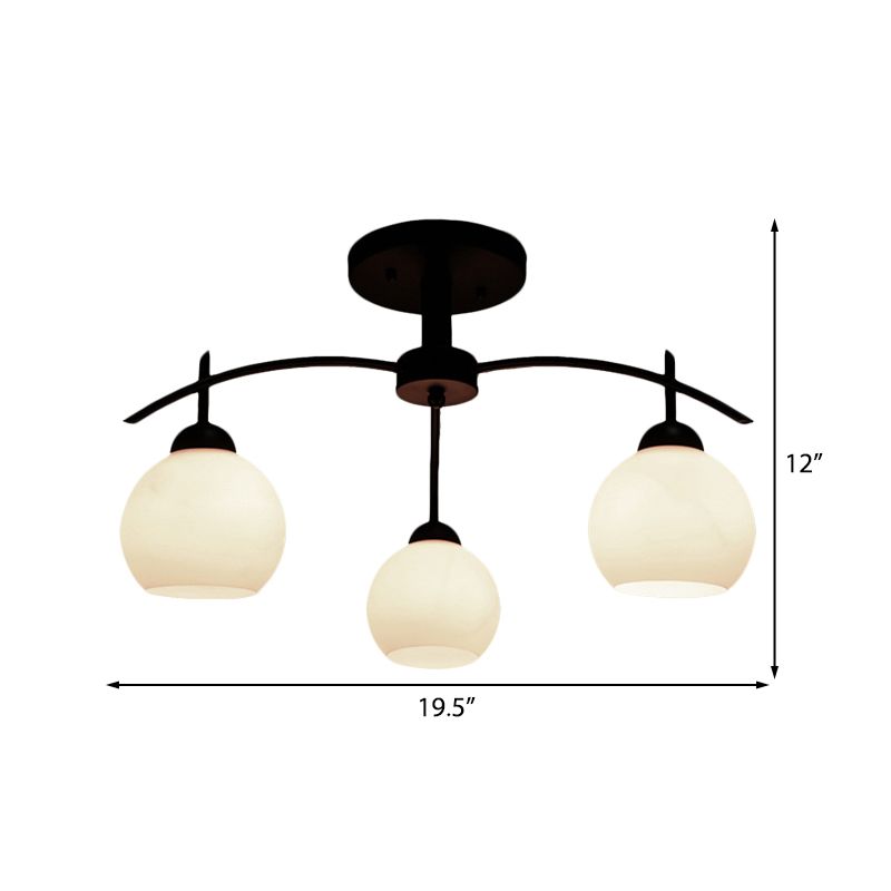 Globe White Glass Semi Flush Traditional 3/5/6 Lights Living Room Ceiling Light Fixture in Black