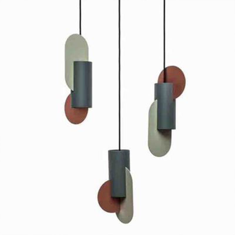 Geometric Colorblock Pendant Lighting Macaron Metal 1-Light Pink-Green-Grey Ceiling Light