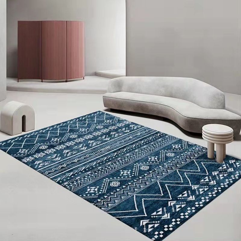 White Geometric Rug Polyester Morocco Rug Stain Resistant Rug for Living Room