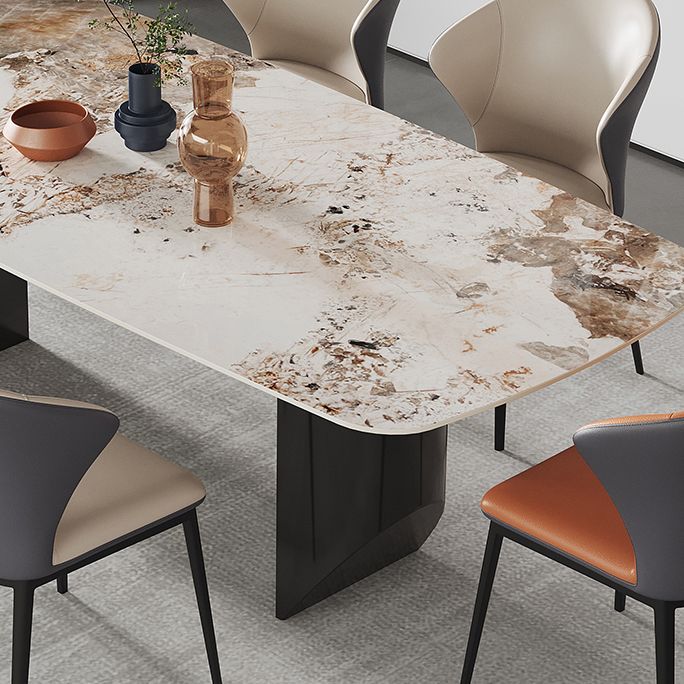Contemporary Dining Sets with Sintered Stone Dining Table and Cushioned Chairs