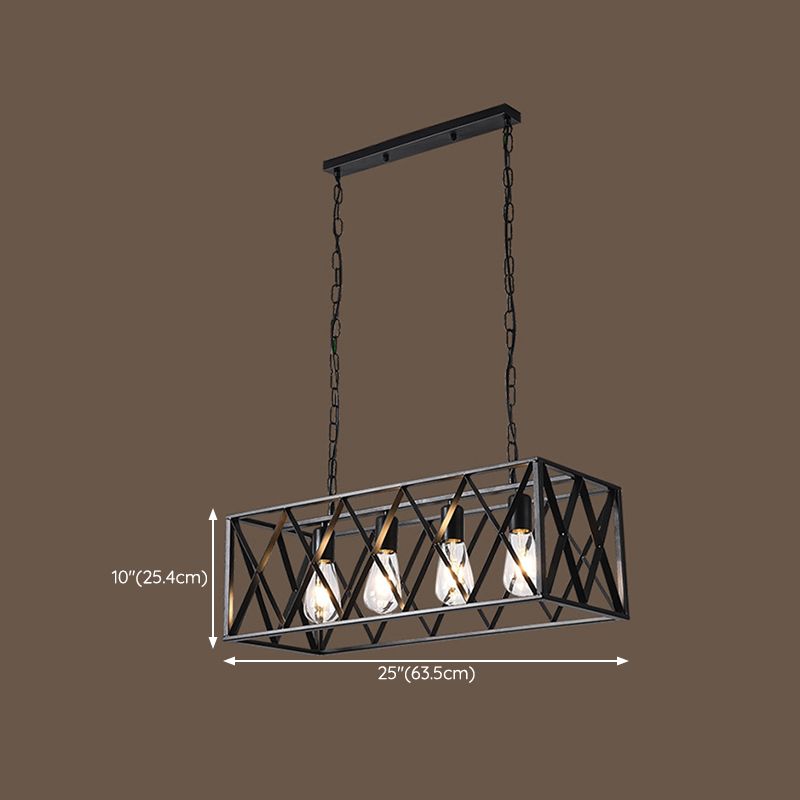 4 / 6 - Light Dark Black Kitchen Island Fixture Industrial Iron Rectangle Ceiling Pendant