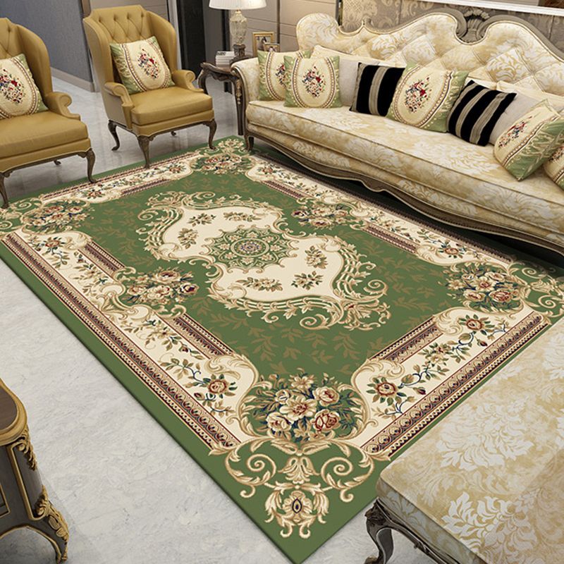 Beige Antique Area Carpet Polyester Medallion Print Area Rug Anti-Slip Area Rug for Drawing Room