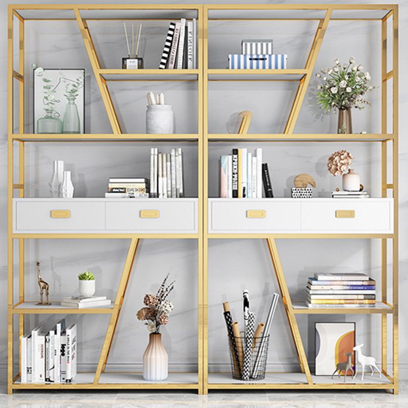 Glam Shelf Bookcase Open Back Metal Bookcase with Drawers for Home Office
