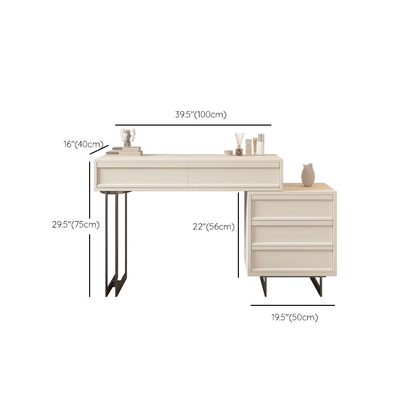 Contemporary Vanity Dressing Table in Beige with 2/5 Drawers