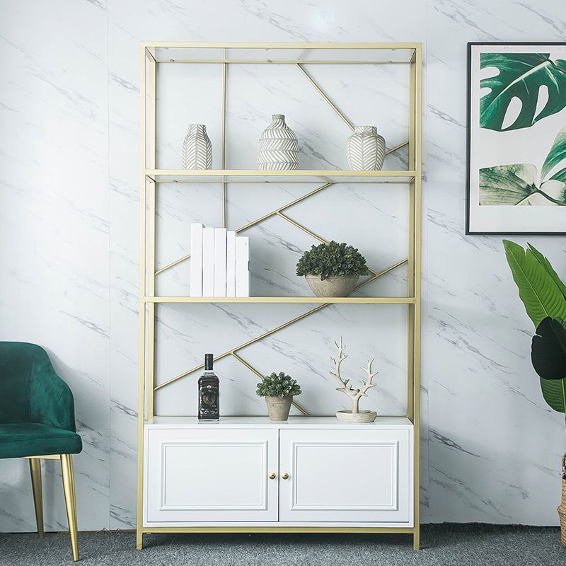 Modern Bookshelf Metal Open Shelf Bookcase with Cabinets for Home Office