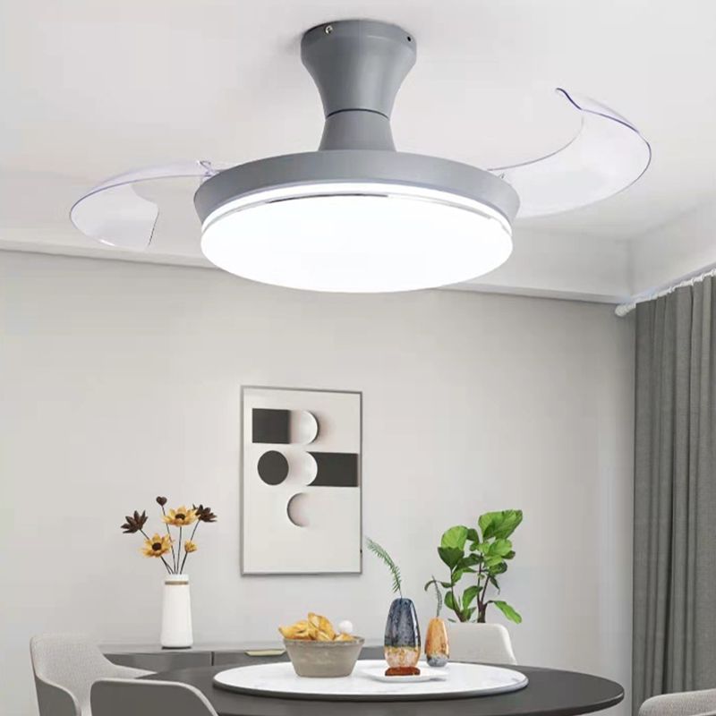 Round Study Room Ceiling Fan Light Metallic Macaron Style LED Semi Flush Mount Lighting