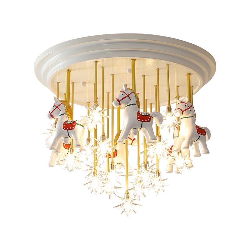 Merry-go-go lind linter light kids style metal nursery plafond linge monture with résine cheval en blanc