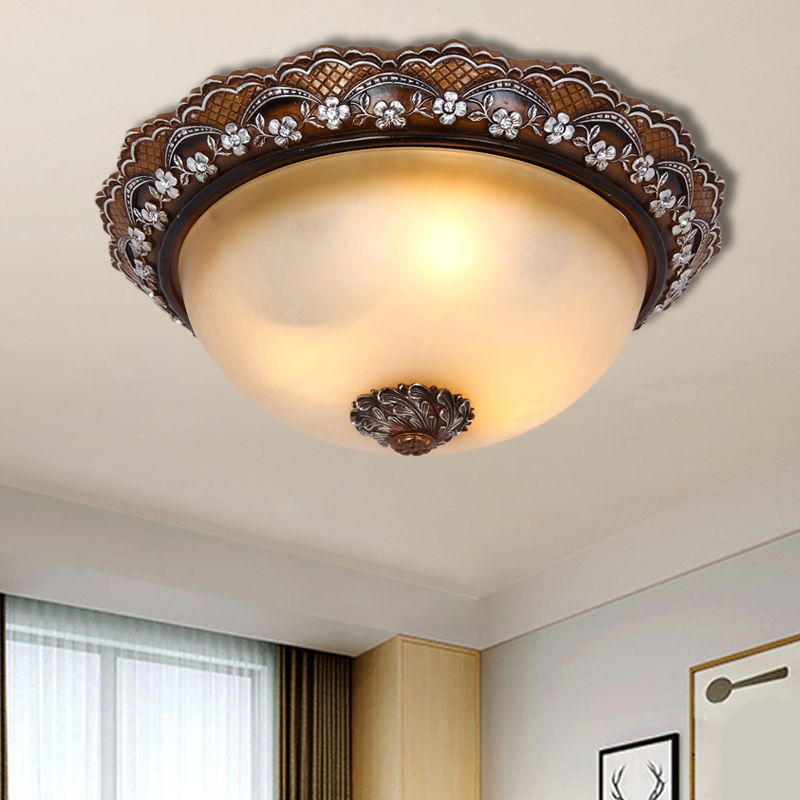 13"/16"/19.5" Width Dome Shaped Flushmount Antiqued 2/3 Lights Glass Close to Ceiling Lighting in Brown
