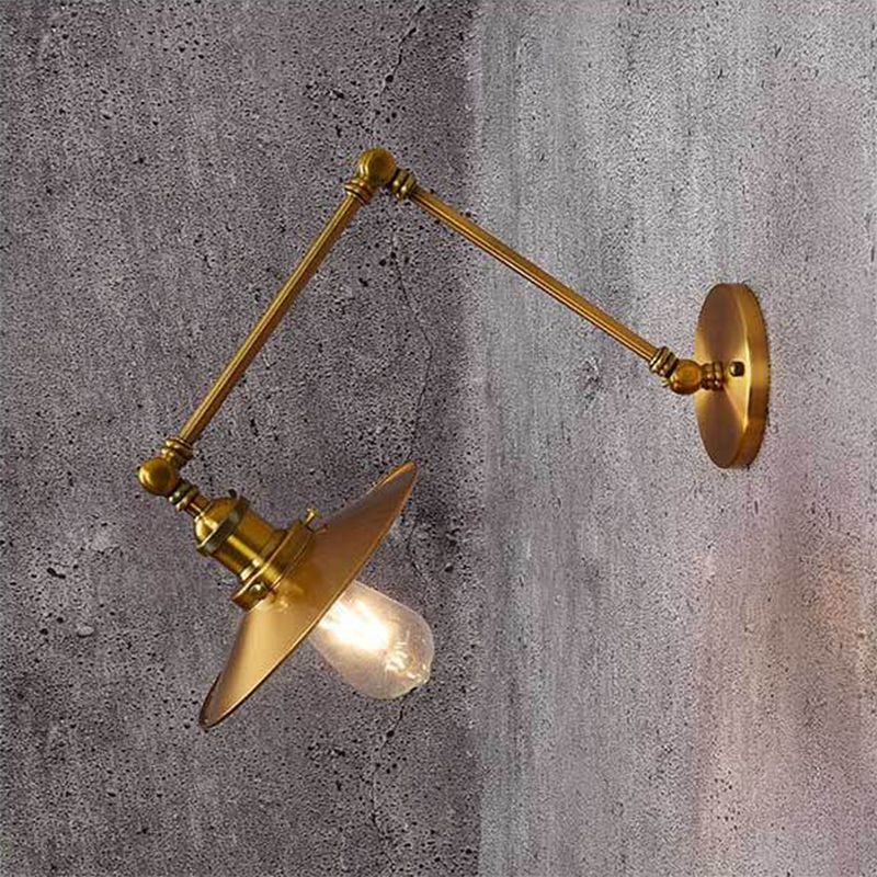 2-Sections Swing Arm Wall Mount Light Single Bulb Retro Industrial Style Coffee Shop Sconce Lights in Electroplated Copper