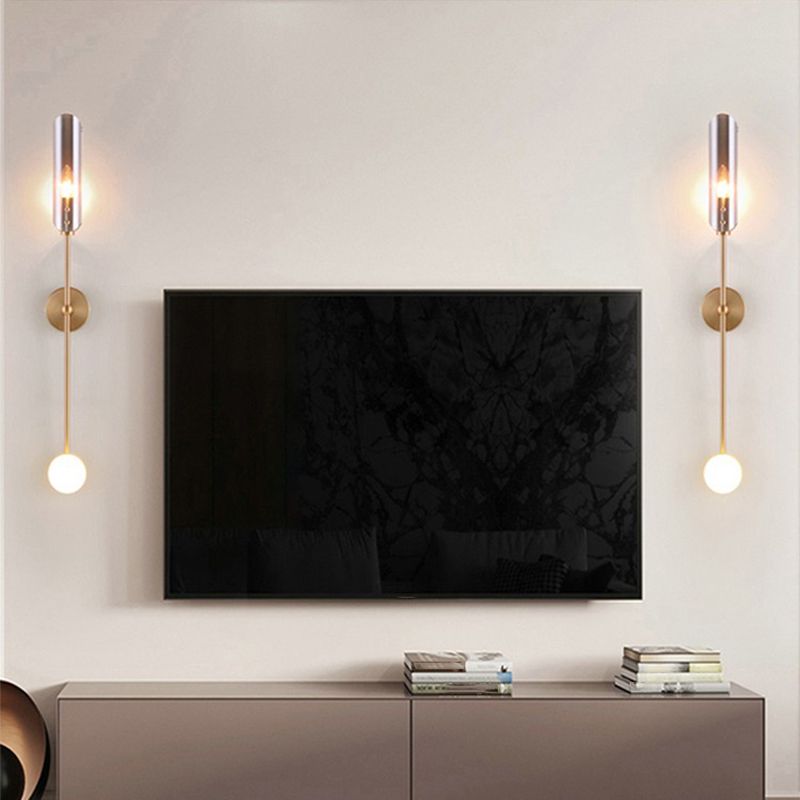 Glass Wall Lighting Contemporary 2 Lights Gold Sconce Lamp Fixture for Living Room