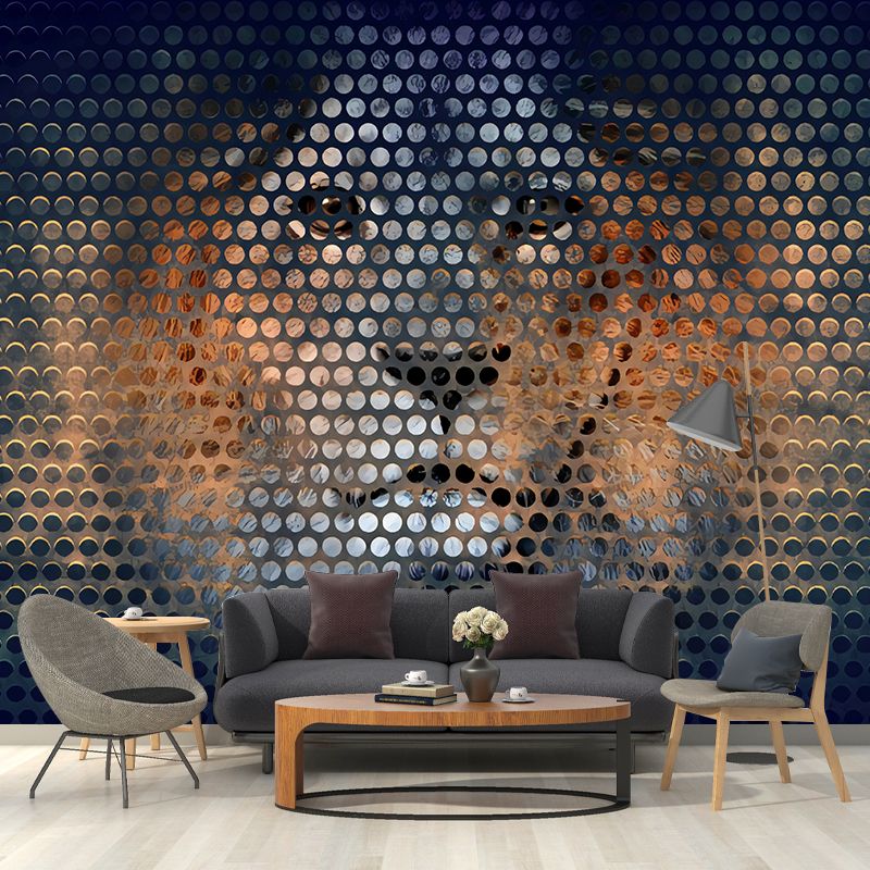 Orange and Black Minimalist Mural Wallpaper Custom-Printed Lion Head Wall Covering for Accent Wall