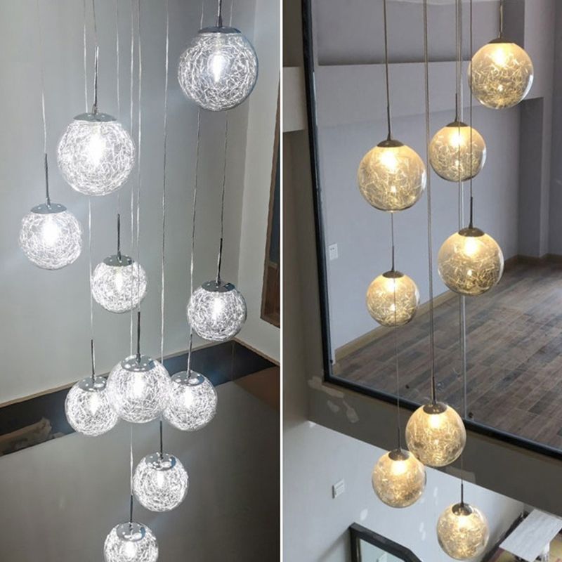 Globe Multi Light Pendant Mid-Century Modern Creativity Glass Hanging Pendant Lights for Duplex Stairs