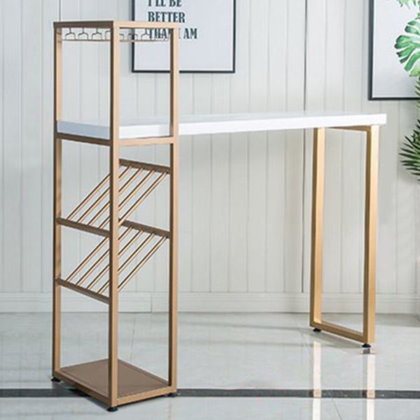 Bar Height Pub Table Glam Rectangle Solid Wood Bar Table with Storage