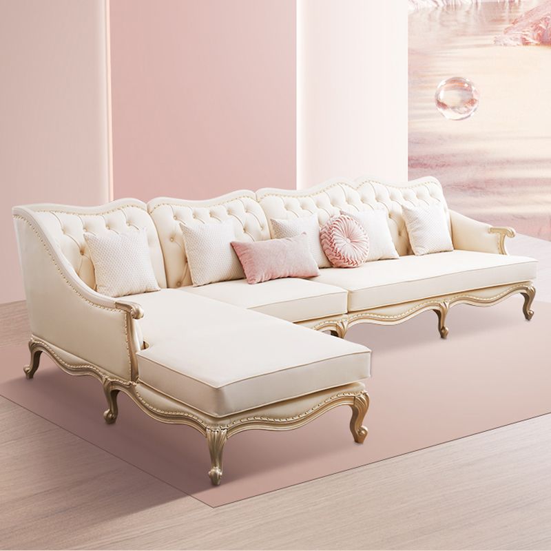 38.18" Tall Nailhead Trim Sectional Sofa Sloped Arm Genuine Leather Sofa