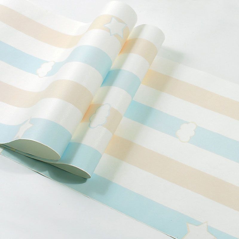 Papier peint à rayures de 20,5 po x 33 pi pour chambre d'enfant, décor mural nuage moderniste de couleur douce, résistant à l'eau