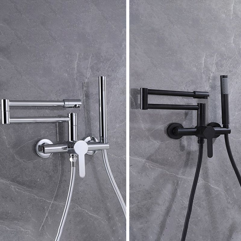 Wall Mounted Metal Tub Filler Low Arc Waterfall Bathroom Faucet with Hose