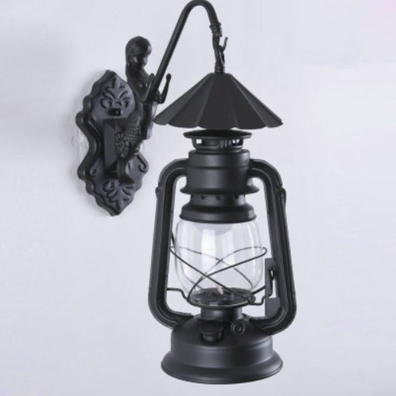 Clear Glass Kerosene Wall Light Fixture Nautical 1 Head Restaurant Wall Sconce with Curved Arm