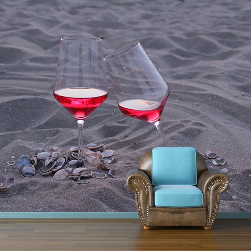 Red Wine Bar Shop Wall Mural Contemporary Moisture Resistant Wall Covering in Soft Color