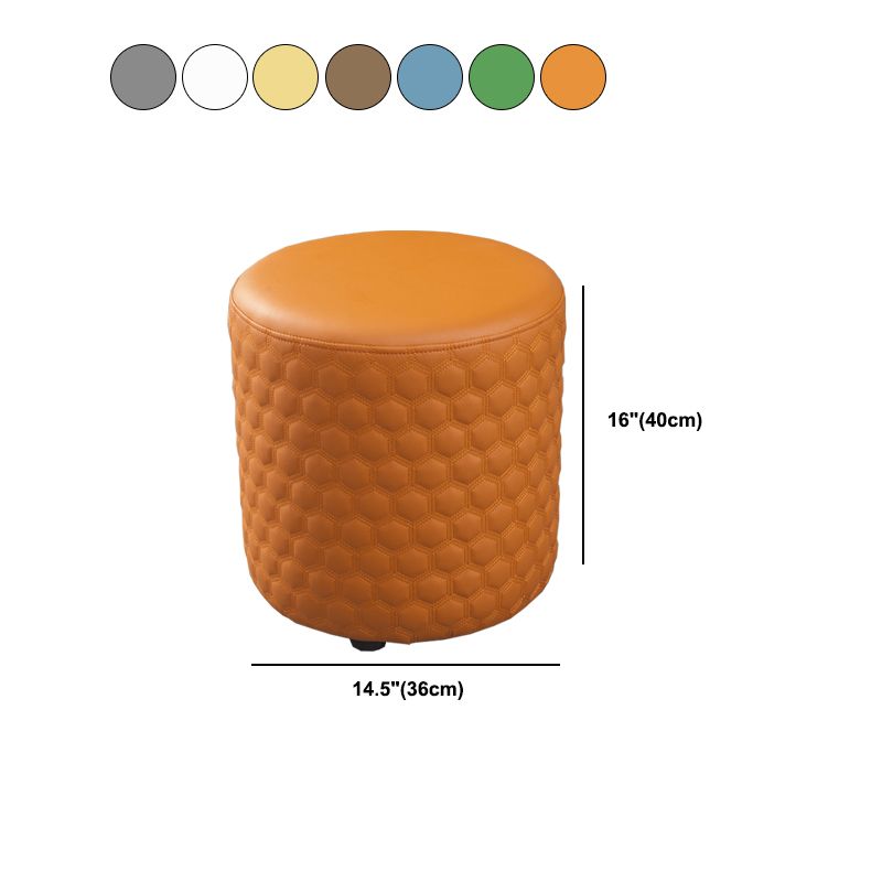 Modern Round Pouf Plain PU Leather Stain Resistant Boucle Ottoman