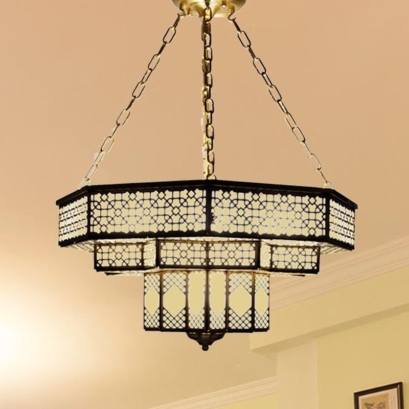 Metallic Brass Flush Lamp Fixture Geometric 7 Lights Traditional Semi Flush Mount Lamp
