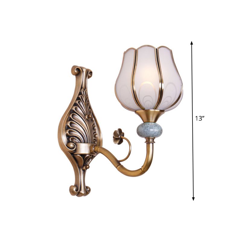 1/2-Head Bloom Wall Light Traditionalism Brass Metal Wall Sconce Lighting for Living Room