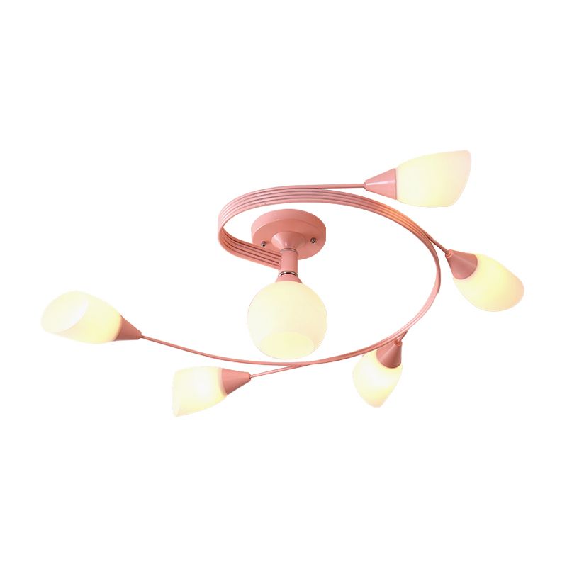 Curly Semi Flush Mount Light Nordic Fer 4/6 HEAD GREN / ROSE / JAUNE PLAFICATION AVEC BLAND D'ECVOIRE DE VERRE